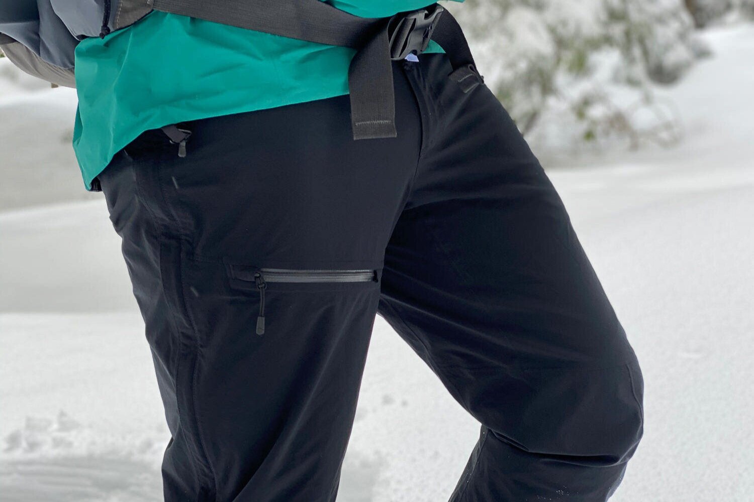 The comfy Mountain Hardwear Stretch Ozonic Pants are durable which makes them perfect for snowshoe hikes.