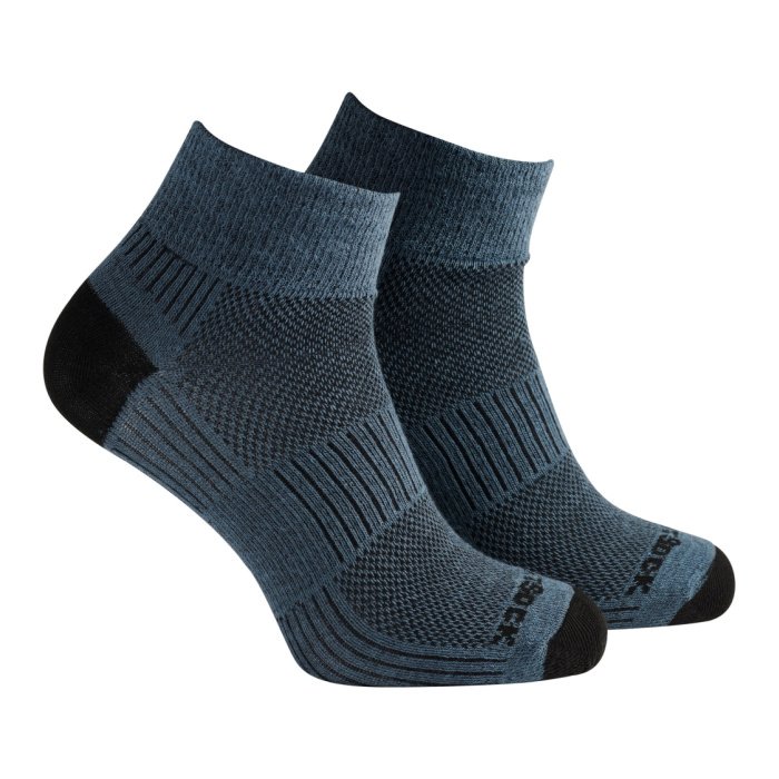 Blue-grey quarter-length sock with black heel and toe