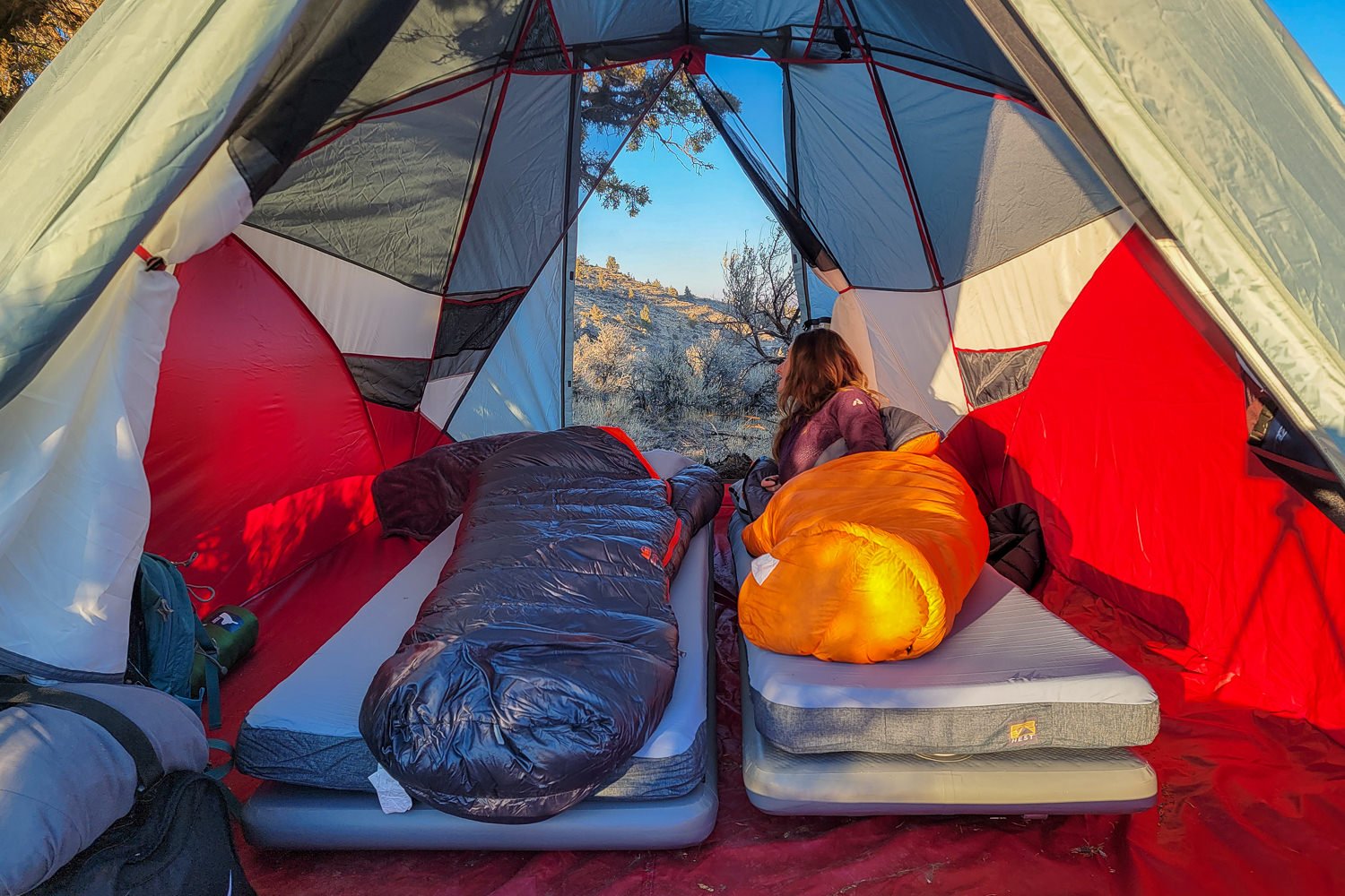 Two HEST Sleep System Pads in the MSR Habiscape Camping Tent