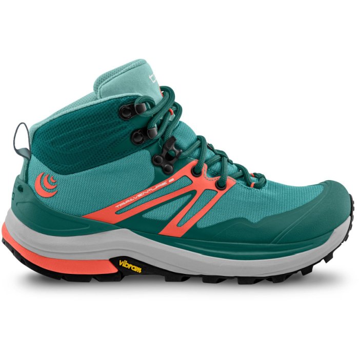 Teal hiking boot with less of a boot-look, orange accents